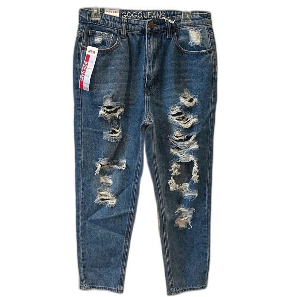 GOGO Women’s High-Rise Distressed Blue Denim Jeans - Size 11